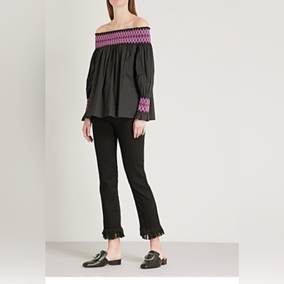 Maje Paris Smocked Off-Shoulder Cotton Top – Size 1 (Small) - Picture 4 of 14